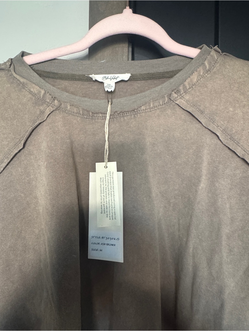 Blue Velvet Brand - Ruffle-Hem Washed Taupe Women's Top - Picture 3 of 5